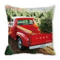 Detail of red vintage truck with Christmas tree on peach skin pillowcase - Style 40 (Vintage Red Pickup (FORD))