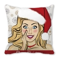 Pop art Santa girl pillow cover with Merry Christmas text and red holiday accents - 18x18 Inch / 1