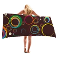 Deep brown beach towel with colorful geometric circles and soft thickened texture - Dark Brown Colorful Circles (11)