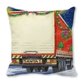 Christmas pillowcase with vintage red truck illustration on white background fabric - Style 37 (Red Truck Snow Night/Santa 1)