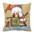 Housse de coussin de Noël avec bonhomme de neige et oiseau sur tissu peau de pêche - 45x45cm / Bonhomme de Neige et Oiseau (19)