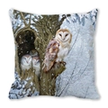 Winter snowy forest barn owl oil painting print square throw pillow cover in peach skin fabric - Barn Owls and Winter Hollow Style (21)