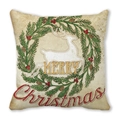 Kerstkrans kussenhoes met rendierprint en Merry Christmas tekst op peach skin textuur - Wit Rendier en Kerstkrans (10)