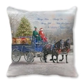 Detail of Christmas pillowcase with vintage horse carriage and snowy tree print - Style 33 (Blue Double Horse Sleigh/A Merry Christmas)