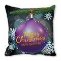 Funda de cojín navideña con bola púrpura y texto Merry Christmas sobre tela negra - Base Negra Estampado de Bola Púrpura con Deseos (36)
