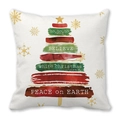 Nordic Christmas tree square pillow with red and green brushstrokes on white background - White Artistic Brush Stroke Tree (38)