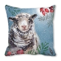 Cute watercolor sheep and berries print on peach skin velvet Christmas cushion cover - 18x18 Inch / Sheep in the Snow (Style 24)
