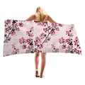 Microfiber beach towel featuring cherry blossom floral print on a light pink base - Pink Cherry Blossom Branch Style (4)