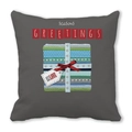 Dark grey Merry Christmas pillow cover featuring a striped gift box with love tag - Dark Grey Festive Gift Box (17) / 18x18 Inch