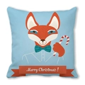 Vierkante lichtblauwe kussensloop met schattige vos en Merry Christmas banner decor - Vos met Strik (6) / 45x45cm
