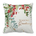 Kerstkrans kussenhoes met rode bessen en Seasons Greetings tekst op zachte perzikhuid stof - Aquarel Rode Bessen Season's Greetings (11)