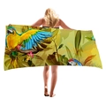 Microfiber beach towel with yellow tropical parrot print and floral digital patterns - Tropical Parrot On Yellow Style (10)