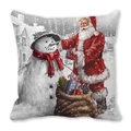 Christmas pillowcase with Santa and snowman print on soft peach skin fabric - Christmas Snow Scene Family Portrait Style (20)