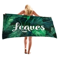 Tropical green palm leaves beach towel featuring artistic Leaves text print - Artistic Letter Leaf Style (7)