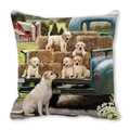 Peach skin pillow cover with Labradors and vintage truck in countryside scenery - Labrador and Blue Truck Farm Style (24)