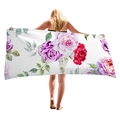 Thick beach towel with vibrant purple and pink watercolor floral prints on white base - Watercolor Rose And Chinese Rose (8)