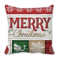 Square Christmas cushion cover with red Merry Christmas text and festive prints - Standard Square (45*45cm) / Christmas Patchwork Sleigh Ball Style (29)