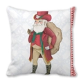 Vintage Santa Claus print cushion cover in peach skin fabric with snowflake background - 18x18 Inch / 8