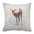 Square pillowcase featuring a realistic deer and red cardinal bird print on peach skin fabric - 18x18 Inch / Deer and Red Bird (Style 26)