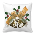 Kerst kussenhoes met gouden bellen en groene dennennaalden op witte peach skin stof - Gouden Bellen en Hulst (13)