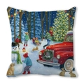 Christmas pillowcase with vintage red truck, snowman and snowy scene print on peach skin fabric - Style 18 (Red Truck/Snowman/Xmas Tree)