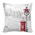 Christmas pillow cover with red mailbox and festive snow scene on white peach skin fabric - Red Mailbox Christmas Snow Style (21)