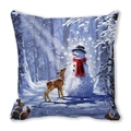Detail of Christmas snowman and woodland animals print on a square pillow cover - Snowman Deer Rabbit Animals (5)