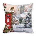 Detail of Christmas pillow cover featuring winter scene with red mailbox and robin bird - Red Mailbox and Robin (6)
