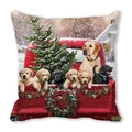 Christmas red truck pillow cover with Labrador dogs and snow scene on peach skin fabric - Labrador and Red Christmas Pickup Style (25)