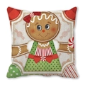 Christmas pillowcase with gingerbread girl illustration on textured peach skin fabric - Standard Square (45*45cm) / Gingerbread Girl Green Polka Dot Dress Style (30)