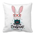 Housse de coussin Noël blanche avec lapin à lunettes et texte Joyeux Noël festif - 45x45cm / Lapin aux Lunettes Rouges (24)