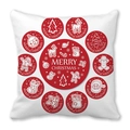 White Christmas pillowcase featuring festive red Merry Christmas circle with elk and tree - Red White Polka Dot Festival Icons (9) / 45x45cm