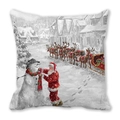 Christmas pillowcase featuring Santa and snowman illustration on soft peach skin fabric - Retro Santa with Scarf Style (22)