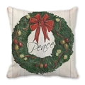 Kerstkrans kussenhoes van perzikhuid met rode strik en Peace tekst ontwerp - Houtnerf Stijl Peace Krans (15)