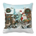 Detailed view of Santa and forest animals digital print on festive velvet pillow case - Santa and Forest Fox Rabbit (36)