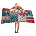 Microfiber beach towel featuring nautical patchwork design with anchor and compass motifs - Nautical Patchwork Design (1)