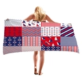 Microfiber beach towel with nautical patterns of anchors and sailboats in red, white and blue - Nautical Stripes Patchwork (2)