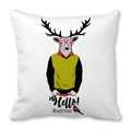 Housse de coussin de Noël avec motif renne et imprimé Hello Winter sur tissu blanc - 45x45cm / Renne en Gilet Jaune (25)