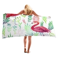 Thick beach towel featuring pink flamingo and tropical palm leaves watercolor print - Pink Flamingo And Tropical Leaves (10)