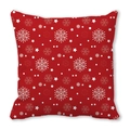 Federa natalizia rossa con fiocchi di neve e stelle bianche su tessuto in pelle di pesca - 45x45 cm / Stile 21 - Fiocchi di Neve Stelle Puntini Rosso