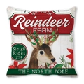 Festive St. Nick Reindeer Farm Christmas pillow cover in peach skin fabric with vintage print - 18x18 Inch / Retro Reindeer Farm (Style 30)
