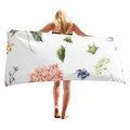 Microfiber beach towel featuring floral patterns with pink hydrangeas and green leaves - Pink Hydrangea Blueberry Style (3)