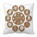 White Christmas pillowcase with circular festive icons including Santa and reindeer - Wood Grain Round Christmas Motif (10) / 45x45cm