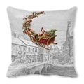 Christmas reindeer pillow cover with Santa sleigh print on soft peach skin fabric - Christmas Flying Sleigh Style (23)
