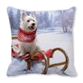 Winter Westie dog on sled pillowcase made of soft peach skin fabric for Christmas decor - West Highland White Terrier Red Scarf Style (29)