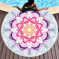 Mandala circular beach towel with pink gradient lotus pattern and white fringe tassels - Pink-Purple Gradient Mandala (5)