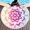 Circular mandala beach towel with fringe and warm gradient sunset colors on wood floor - Yellow-Orange-Purple Gradient Mandala (15)