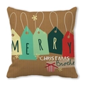 Merry Christmas Brother pillow cover with colorful tags on brown peach skin fabric - Brown Christmas Brother Greetings (22) / 18x18 Inch