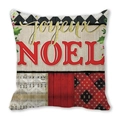 Christmas pillowcase with Joyeux Noel text, buffalo plaid, and holly leaf pattern - Standard Square (45*45cm) / French Merry Christmas Patchwork Style (34)