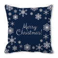 Federa blu scuro Merry Christmas con fiocchi di neve bianchi su tessuto pelle di pesca - 45x45 cm / Stile 22 - Buon Natale Blu Scuro